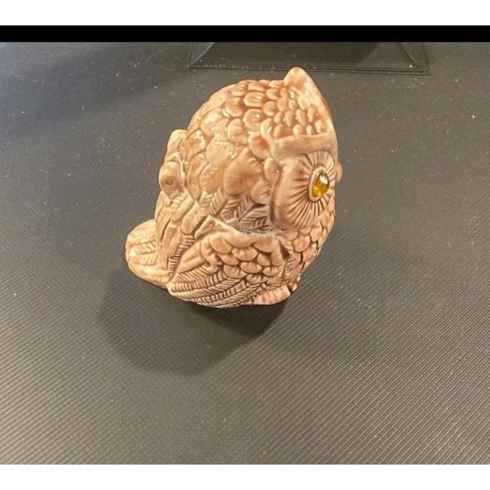 Vintage Liz Claiborne Villager Owl Keepsake Trinket Box Rhinestone Eyes